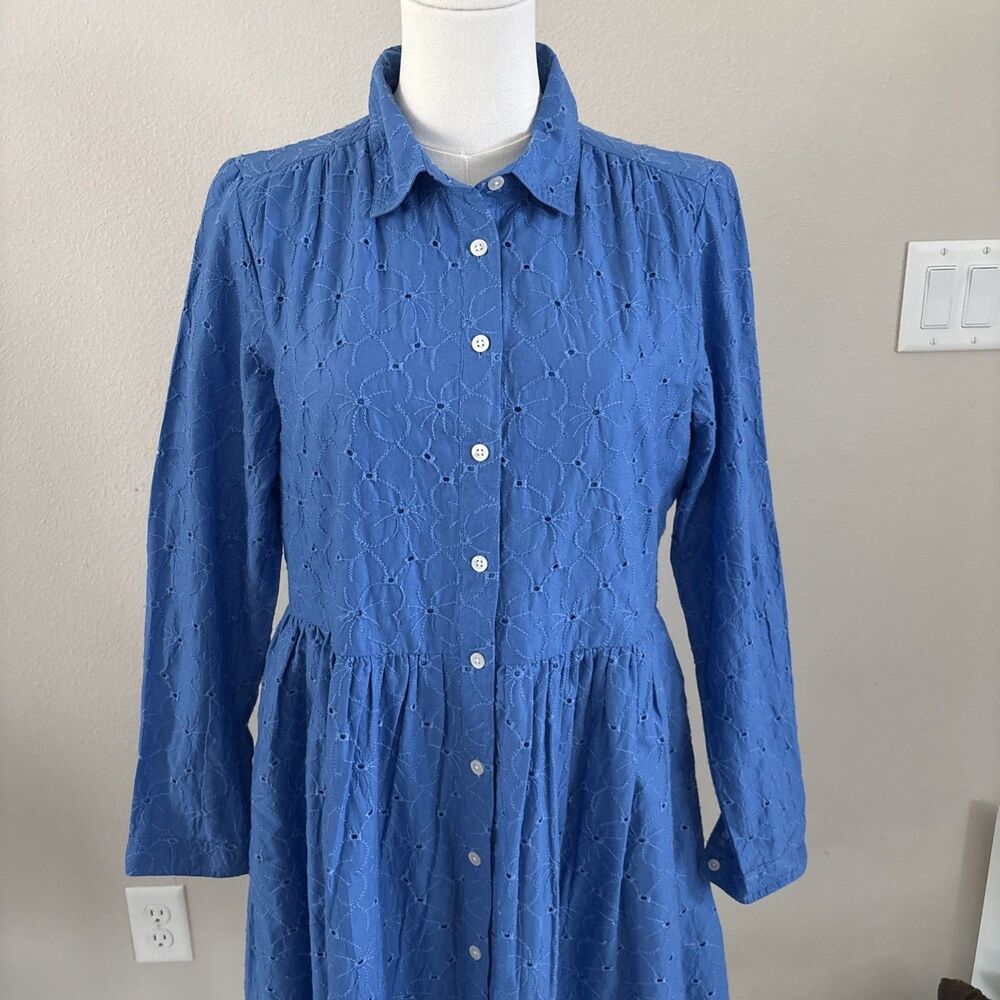 J. Crew Blue Cotton Embroidered Long Sleeve Dress Women’s Size 6 NWT
